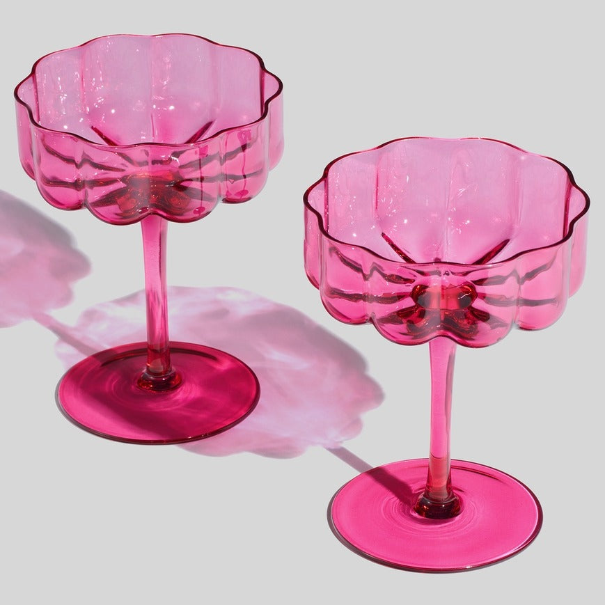Flower Wave Pink Champagne Coupe Set of 2 | 7 oz