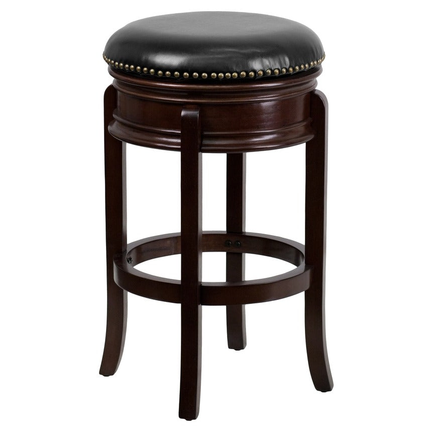 29"H Cappuccino Barstool W/Black Leathersoft Seat