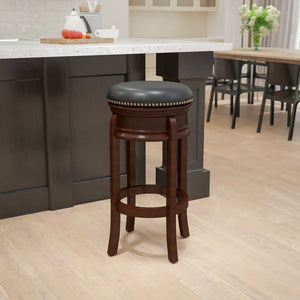 29"H Cappuccino Barstool W/Black Leathersoft Seat