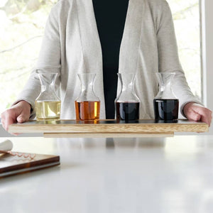 Glass Carafes & Wood W/Chalkboard Wine Flight - Set of 5